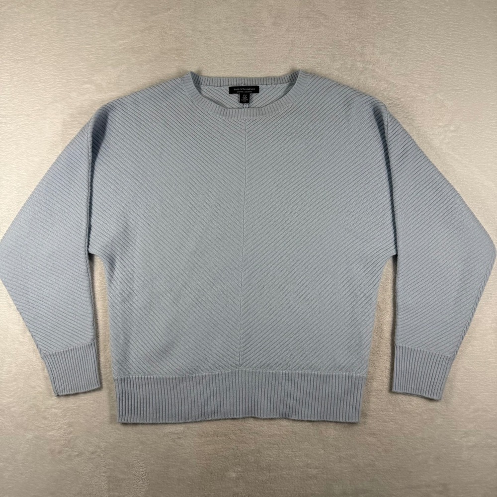 Saks Fifth Avenue 100% Cashmere Chevron Ribbed Sweater Light Blue S